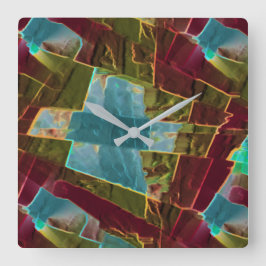 Relógio Quadrado Cera esculpida castanha e azul com aspecto esculpi