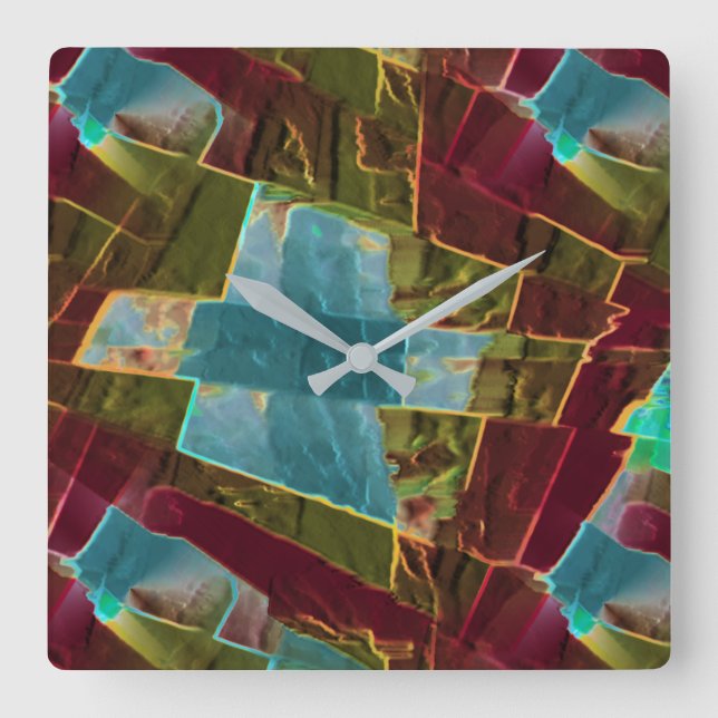 Relógio Quadrado Cera esculpida castanha e azul com aspecto esculpi (Frente)