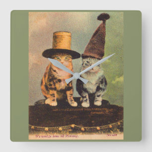 Relógio Quadrado cerca de 1900 gatos nos chapéus RPPC