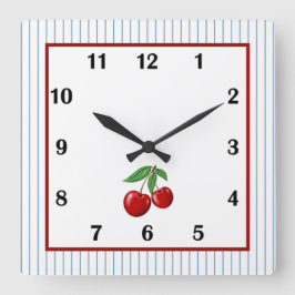 Relógio Quadrado Cereja Vermelha em Bandas Azuis