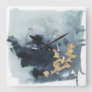 Relógio Quadrado Ceruleano e Dourado