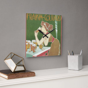 Relógio Quadrado Cerveja Art Nouveau Vintage Brasserie Fraikin-Cour