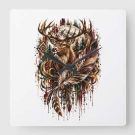 Relógio Quadrado Cervo Tribal Boho, Sonhando com Cervo