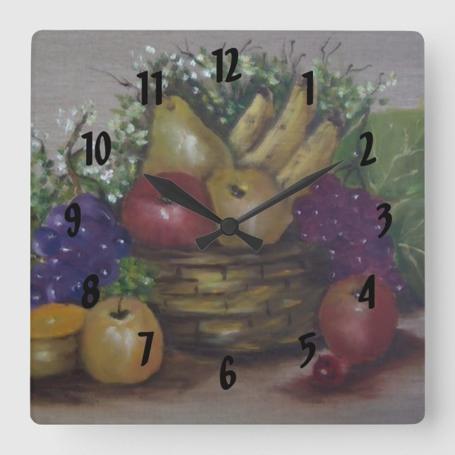 Relógio Quadrado cesta de frutas (Frente)