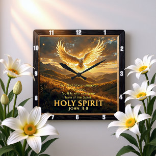 Relógio Quadrado Céu Espírito Santo Pombo Majestoso João 3:8 Verso