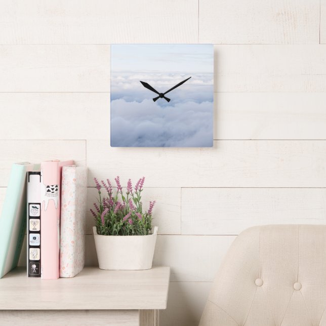 Relógio Quadrado Céu Pastel e Sonho de Nuvens Macias 1 (Sala de leitura)