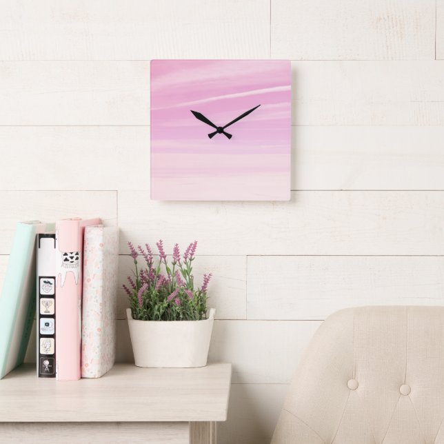 Relógio Quadrado Céu Sonho Rosa Bege Suave 1 (Sala de leitura)