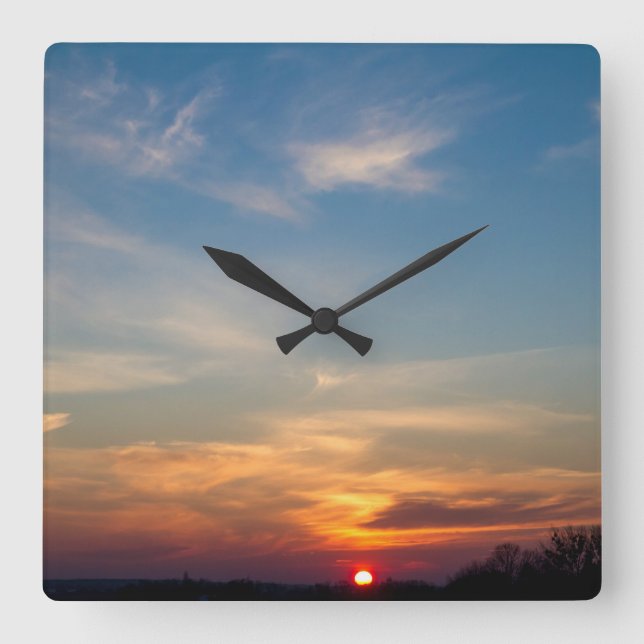 Relógio Quadrado Céu sunset de inverno (Frente)