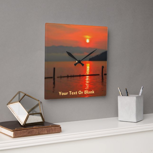 Relógio Quadrado Céu Vermelho De Manhã (Escritório)