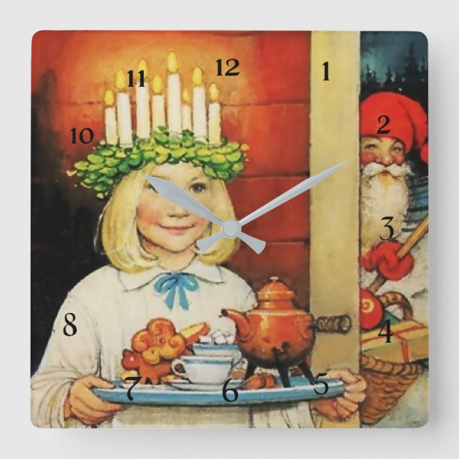 Relógio Quadrado "Chá de Natal" por Jenny Nystrom (Frente)