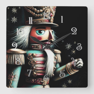 Relógio Quadrado Chalk Illustrated Christmas Nutcracker