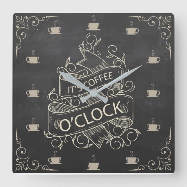 Relógio Quadrado Chalkboard Retro Coffee Clock Wall Clock (Frente)