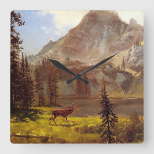 Relógio Quadrado Chamada do selvagem por Albert Bierstadt 1876-77