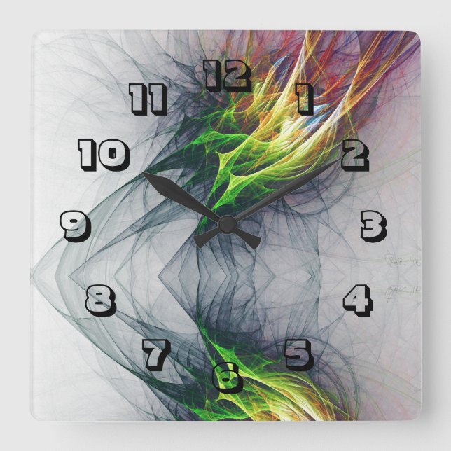 Relógio Quadrado Chamas Urbanas Contemporâneas de Fogo Vivid (Frente)