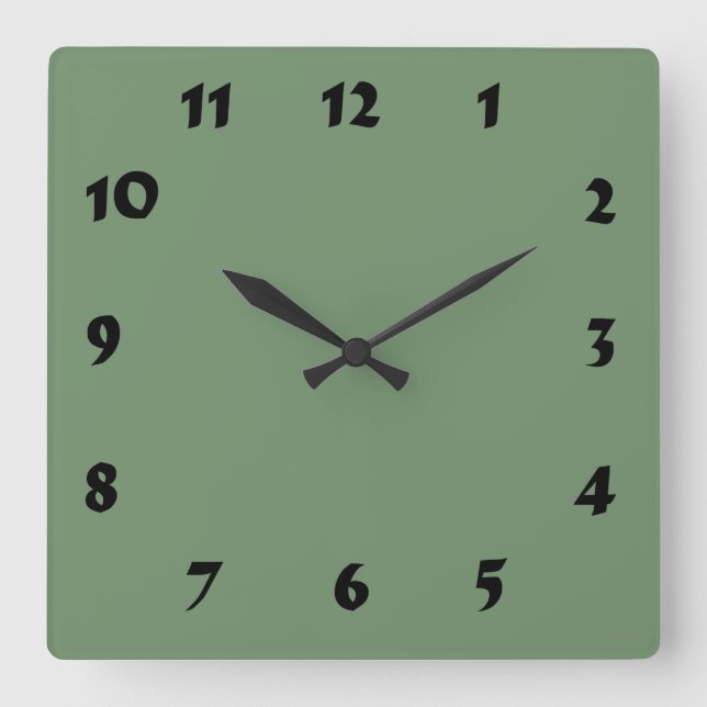 Relógio Quadrado Changeable Numbered Sage Green Clock (Frente)