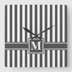 Relógio Quadrado Charcoal Modern Stripe with Monogram