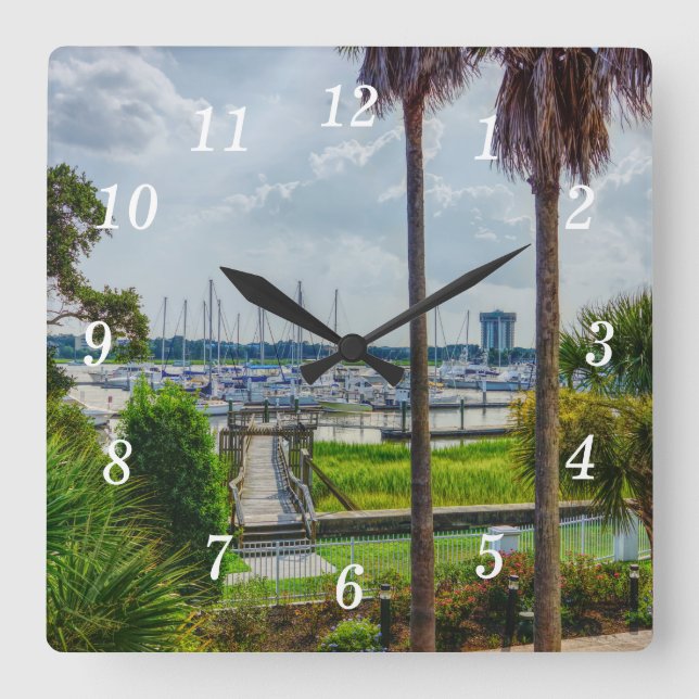 Relógio Quadrado Charleston Harbour Wall Clock (Frente)