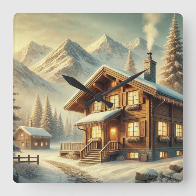 Relógio Quadrado Charme alpino (Frente)