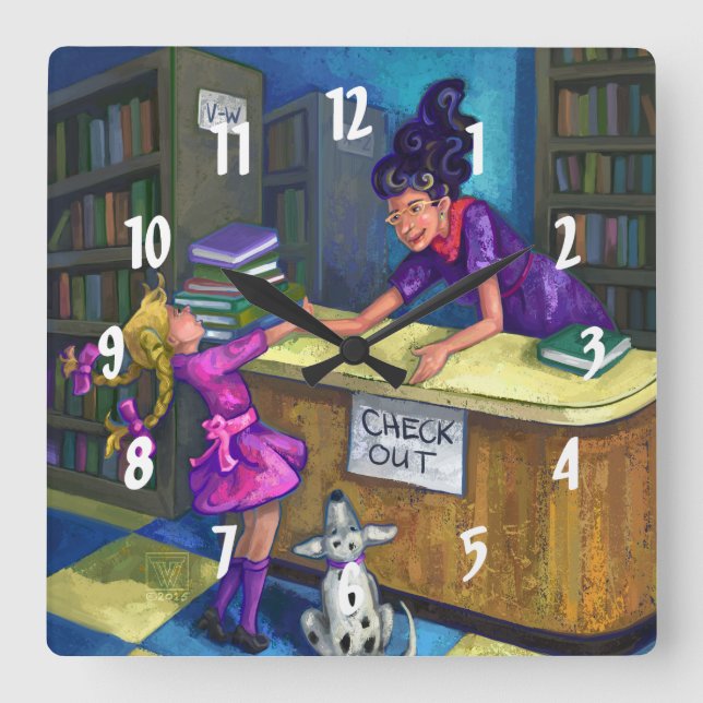 Relógio Quadrado Check-out da Biblioteca (Frente)
