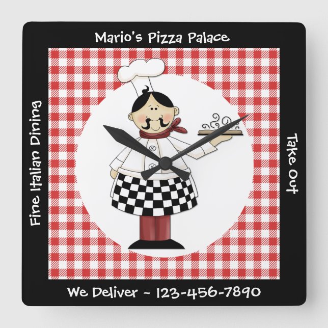 Relógio Quadrado Chef Italiano (Frente)