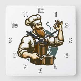 Relógio Quadrado Chef Perfeito Muito Legal e Colorido