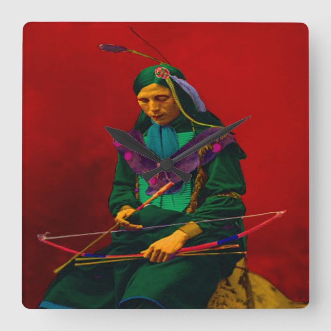 Relógio Quadrado Cherokee Native American Pop Art (Frente)