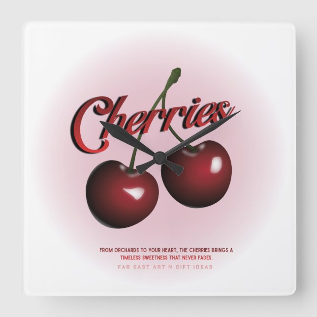Relógio Quadrado Cherries Wall Clock  (Frente)