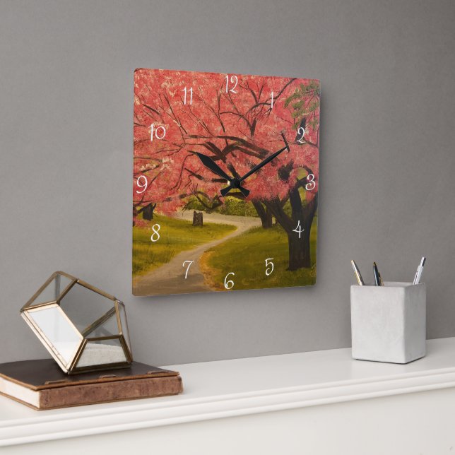 Relógio Quadrado Cherry Blossoms em Primavera, por Gary Poling (Escritório)