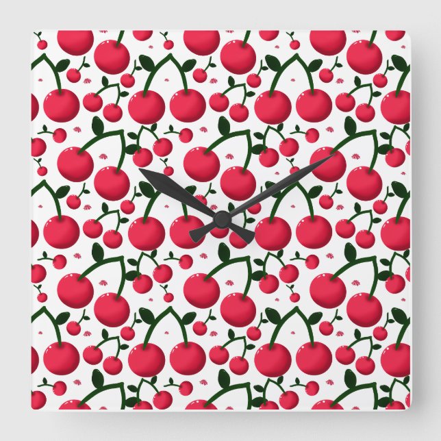 Relógio Quadrado Cherry Seamless Pattern, Red Fruit Pattern, Cute C (Frente)