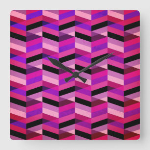 Relógio Quadrado Chevron/Herringbone Abstrato Roxos e Violeta