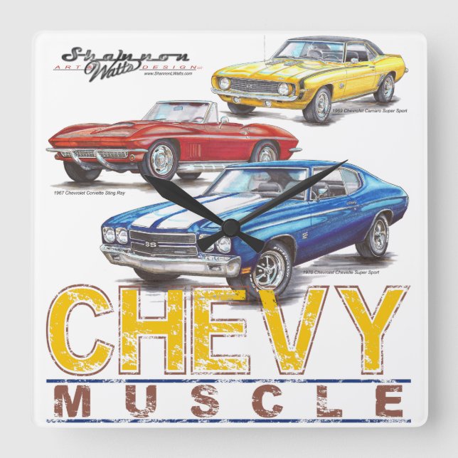 Relógio Quadrado Chevy Muscle Square Clock (Frente)