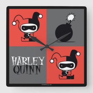 Relógio Quadrado Chibi Harley Quinn Checker Patterno
