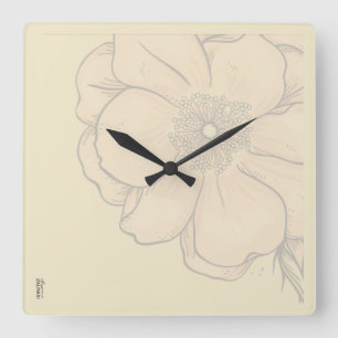 Relógio Quadrado Chic Dourado Ivory Abstrato Floral