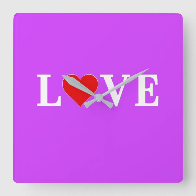 Relógio Quadrado Chic Moderno do Amor Roxo (Frente)