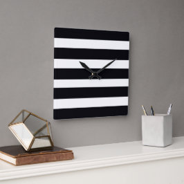 Relógio Quadrado Chic Moderno Simples, Preto E Branco Com Listra Br