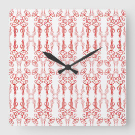 Relógio Quadrado Chic Poppy Outline Red on White Square Wall Clock