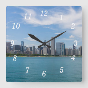 Relógio Quadrado Chicago Day Cityscape Wall Clock
