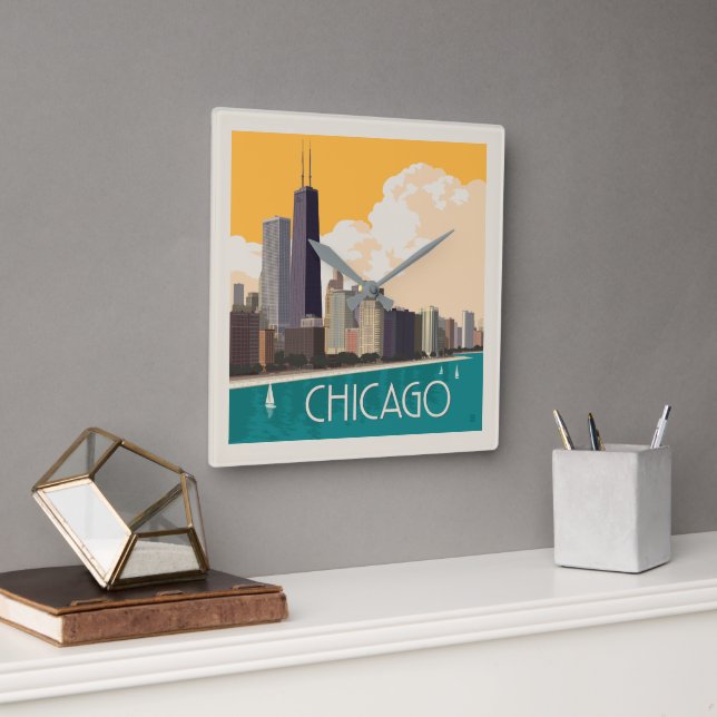 Relógio Quadrado Chicago | Linha Skyline Moderna (Escritório)