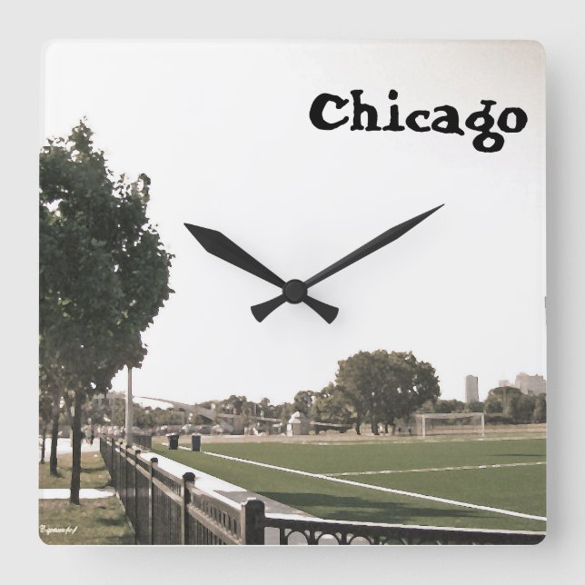 Relógio Quadrado Chicago Park em Paint Daubs (Frente)