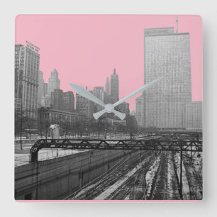 Relógio Quadrado Chicago Rail Yards Foto do Centro 1960