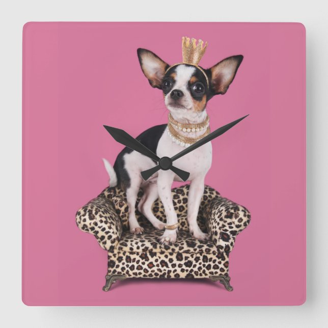 Relógio Quadrado Chihuahua Princess (Frente)