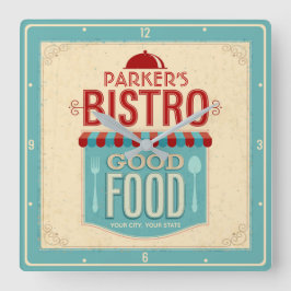 Relógio Quadrado Chique de NOME Personalizado Francês Bistro Cafe