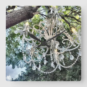 Relógio Quadrado Chique White Crystal Chandelier