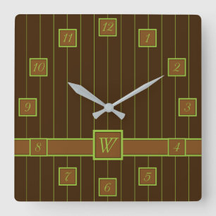 Relógio Quadrado Chocolate com Limão Pinstripes Clock