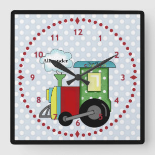 Relógio Quadrado Choo Choo Train Nursersery Clock