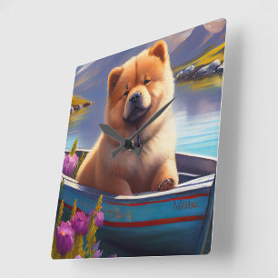 Relógio Quadrado Chow Chow em uma Canoa: Uma Aventura Cênica