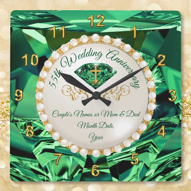 Relógio Quadrado CHRISTIAN Emerald, Presente de 55 anos (55th wedding anniversary gift for couple. Emerald themed anniversary gifts. 20th wedding anniversary)