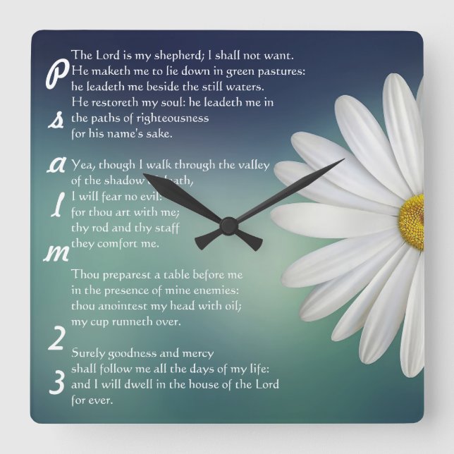 Relógio Quadrado Christian Wall Clock Psalm 23 (Frente)