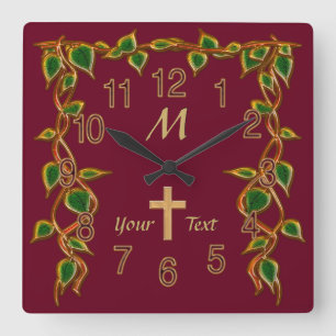 Relógio Quadrado Christian Wall Clocks com Monograma e seu texto