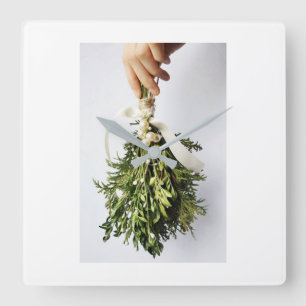 RELÓGIO QUADRADO CHRISTMAS MISTLETOE CLOCK